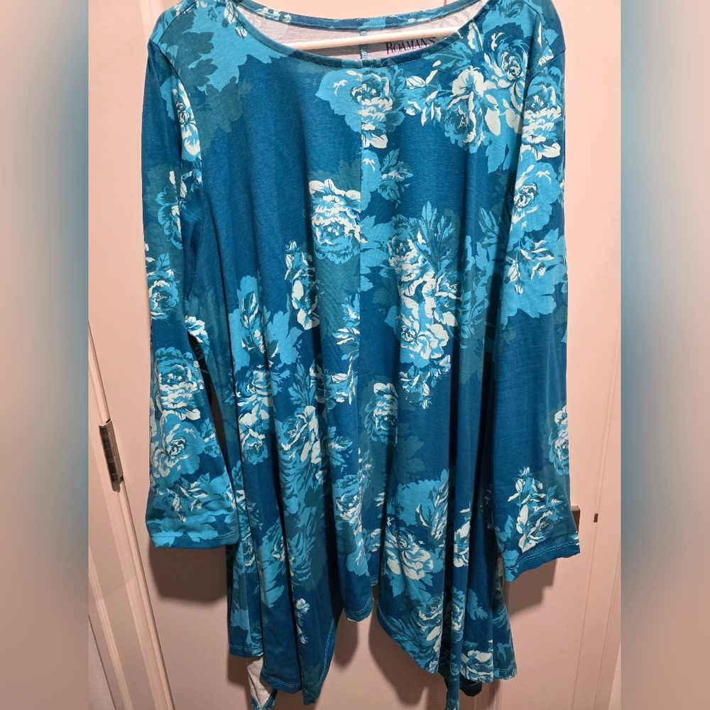Roaman's Blue Asymmetrical Tunic Blouse